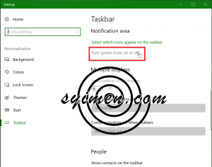 klik pada turns system icons on or off