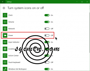 klik untuk mengaktifkan atau menampilkan icon battre di taskbar